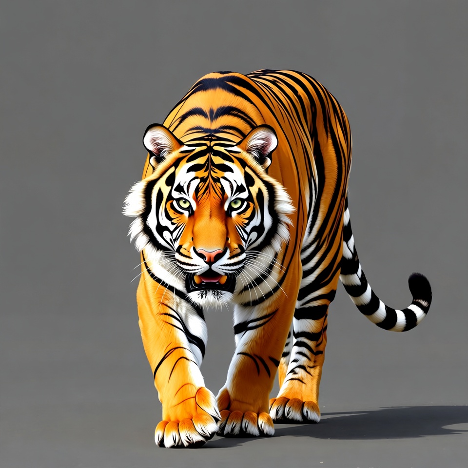 Tiger walking on gray background Tiger walking on gray background