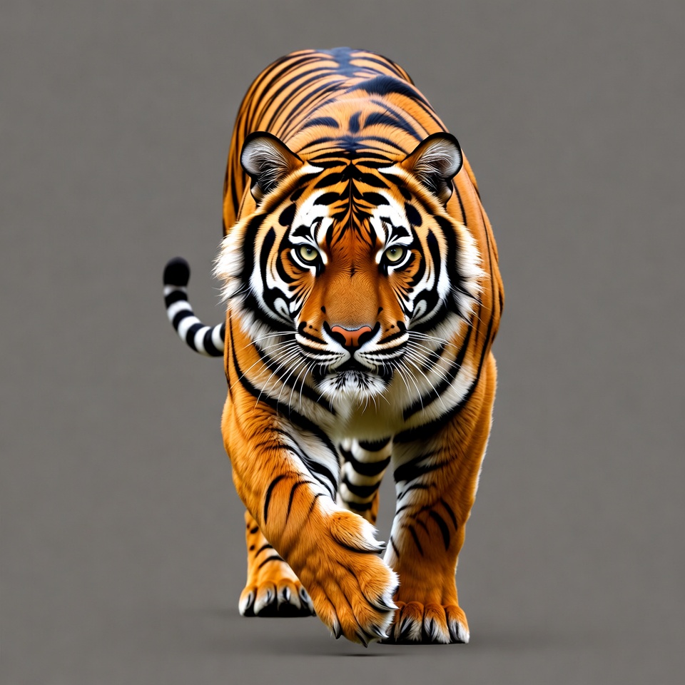 Tiger stalking on gray background Tiger stalking on gray background