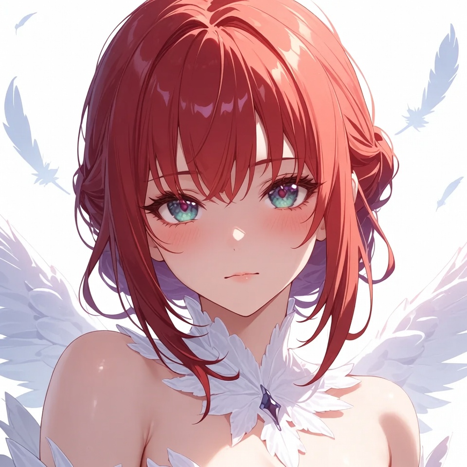 Anime girl with red hair and feathers Anime girl with red hair and feathers
