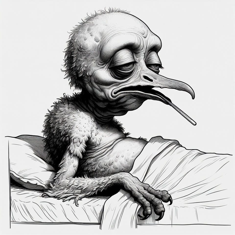 Sick cartoon bird in bed Sick cartoon bird in bed