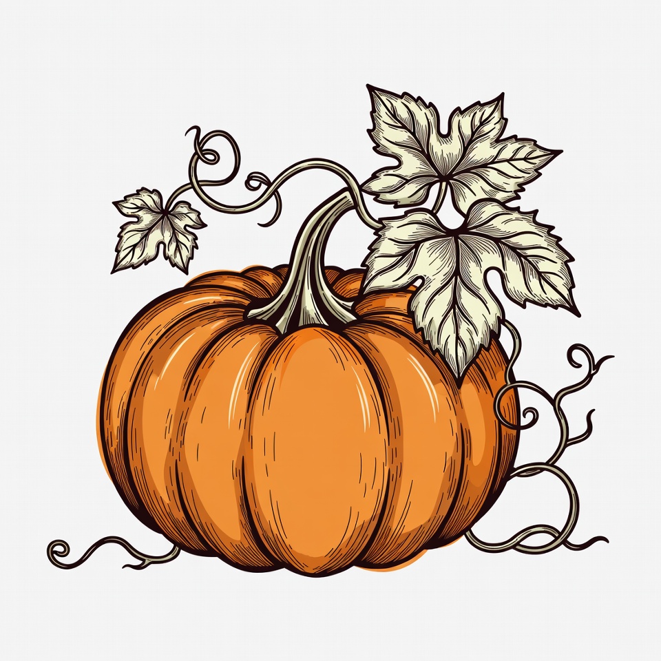 Orange Pumpkin with Leaves Illustration Orange Pumpkin with Leaves Illustration