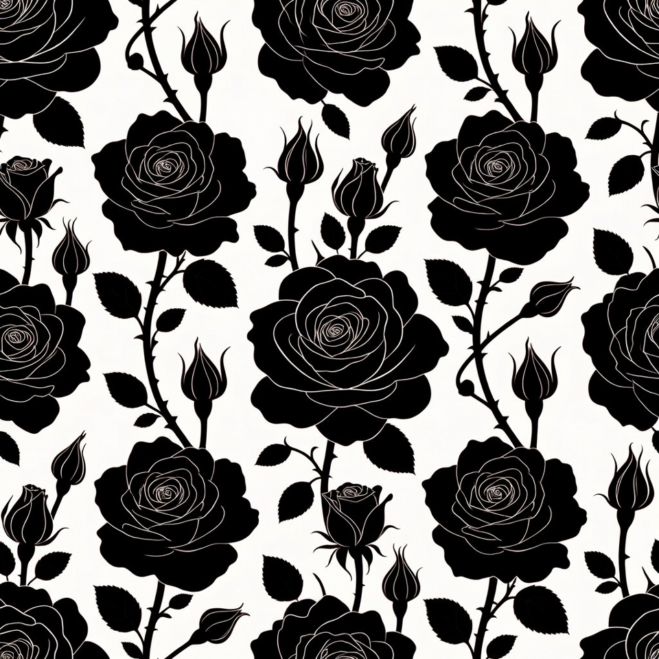 Black Silhouette Roses Seamless Pattern Black Silhouette Roses Seamless Pattern