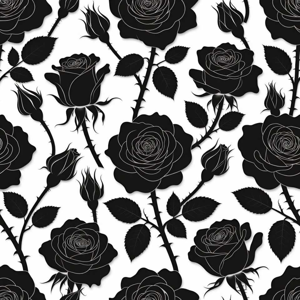 Black Silhouette Rose Pattern Black Silhouette Rose Pattern