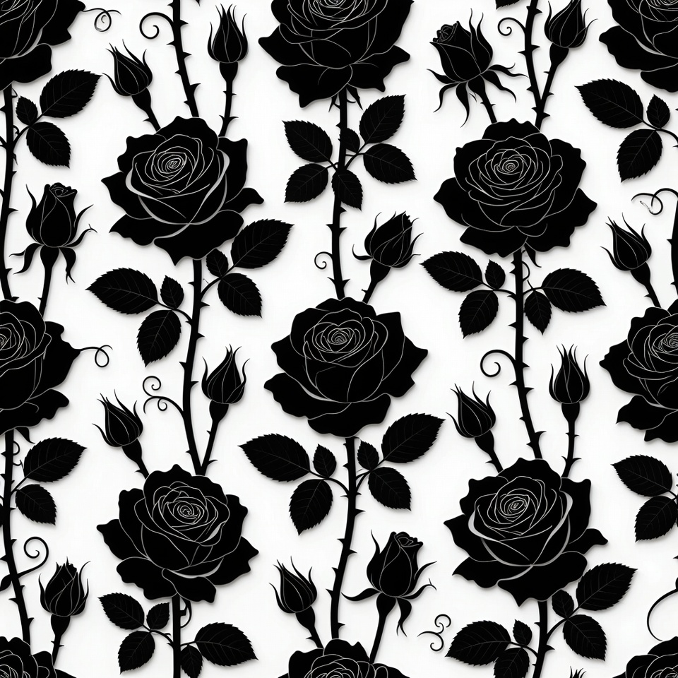 Black Silhouette Roses Pattern Black Silhouette Roses Pattern