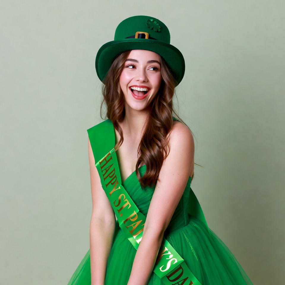 Young woman in green St. Patrick's Day hat Young woman in green St. Patrick's Day hat