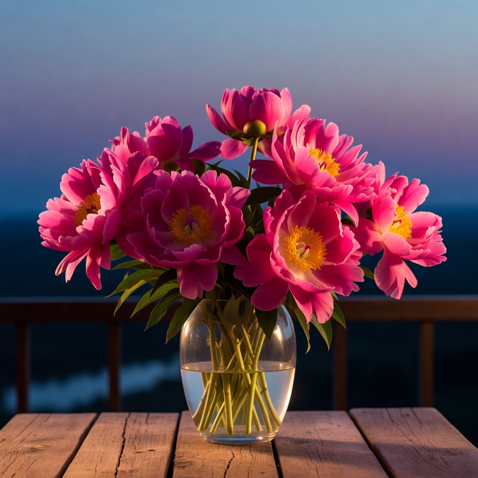 Pink Peonies in Glass Vase Pink Peonies in Glass Vase