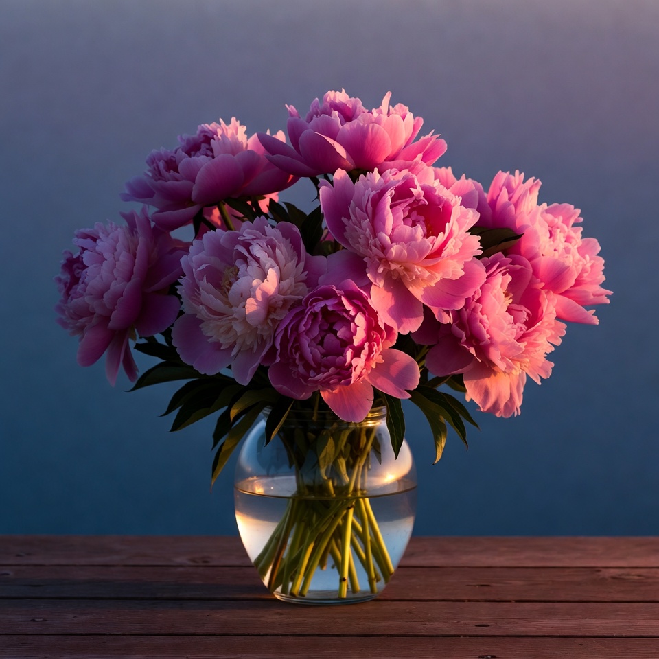 Pink Peonies in Glass Vase Pink Peonies in Glass Vase
