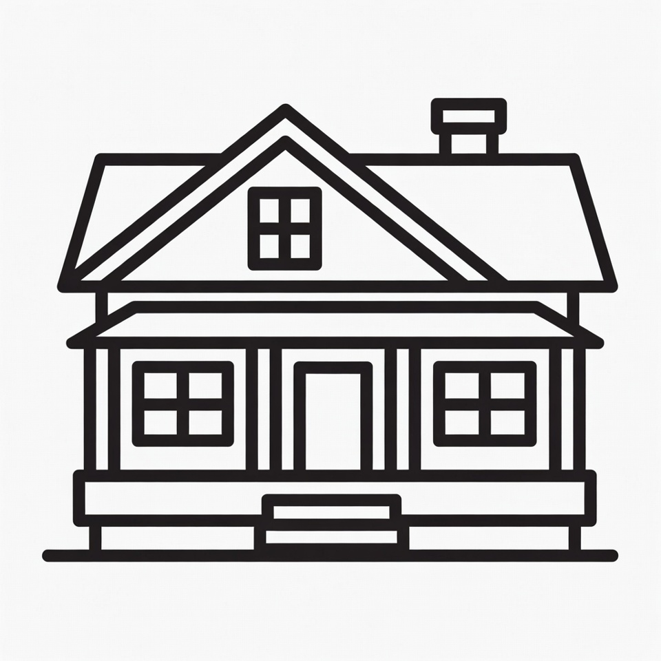 Line drawing of house with porch Line drawing of house with porch