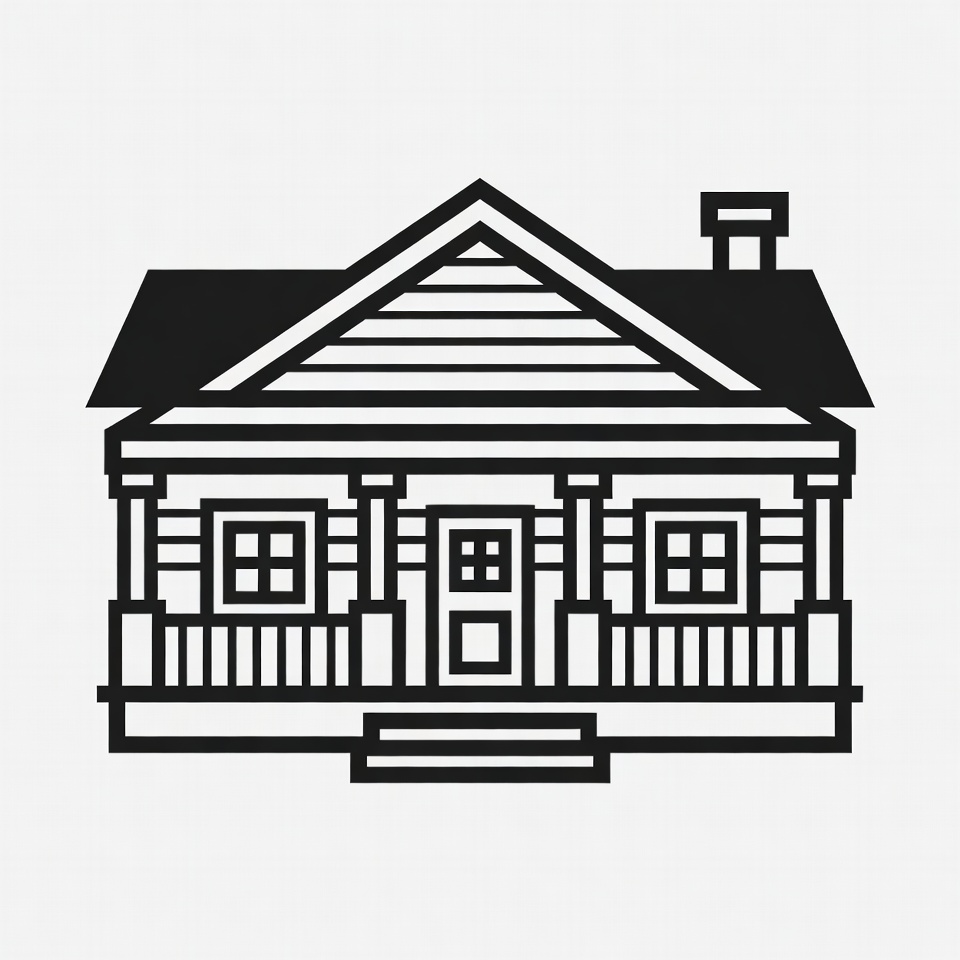 Black Outline House with Porch Black Outline House with Porch