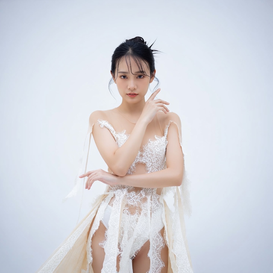 Asian woman in lace wedding dress Asian woman in lace wedding dress