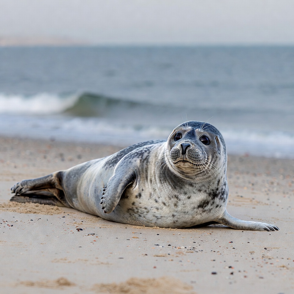 Harbor seal lying on beach Harbor seal lying on beach
