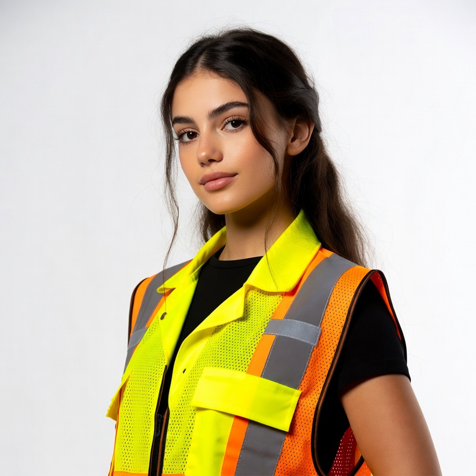 Young woman in yellow safety vest Young woman in yellow safety vest