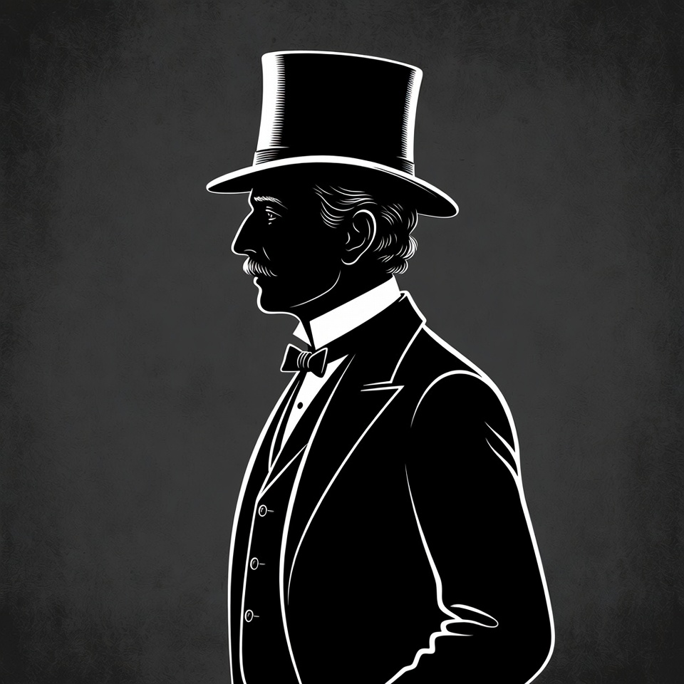 Victorian man in top hat silhouette Victorian man in top hat silhouette