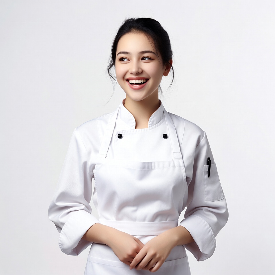 Asian woman chef smiling in uniform Asian woman chef smiling in uniform