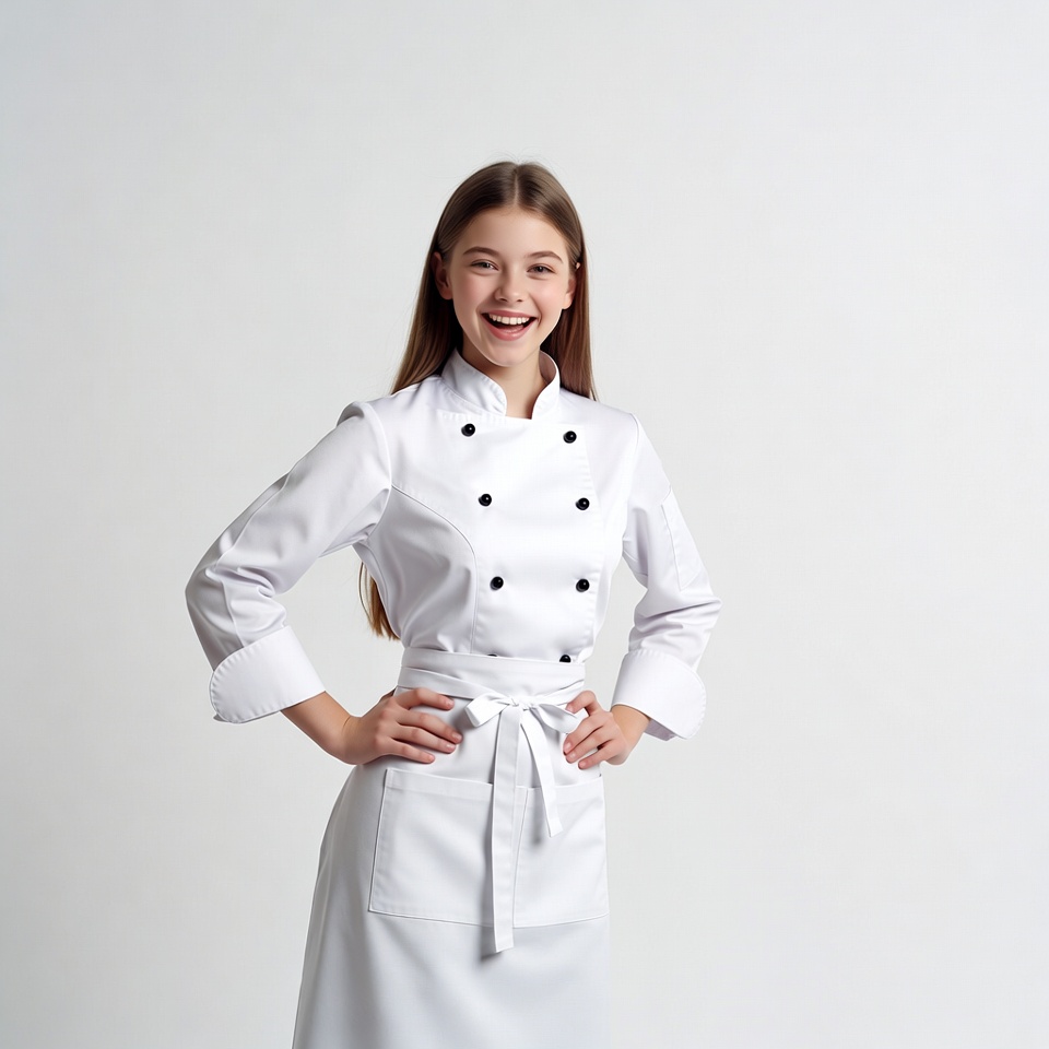 Young girl chef smiling in uniform Young girl chef smiling in uniform
