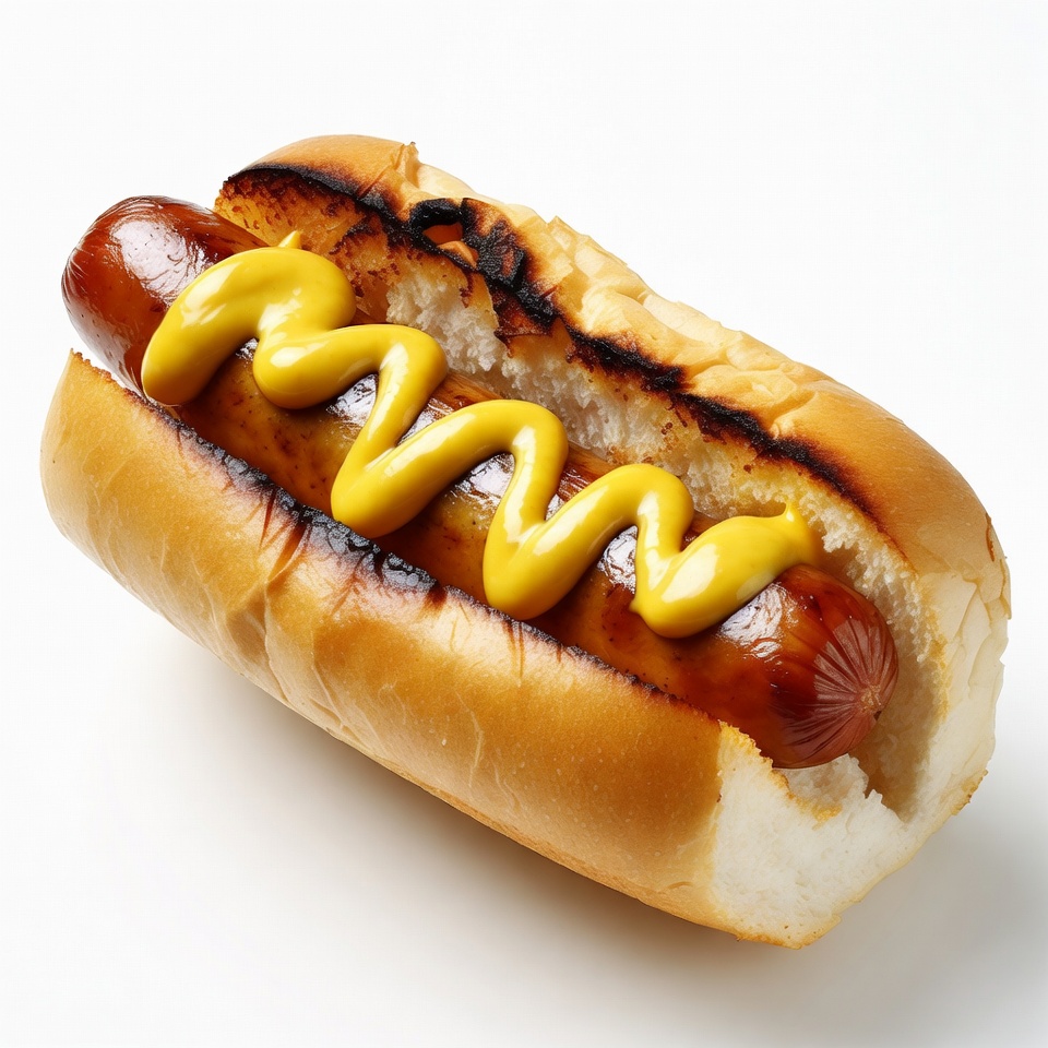 Grilled hot dog with mustard Grilled hot dog with mustard