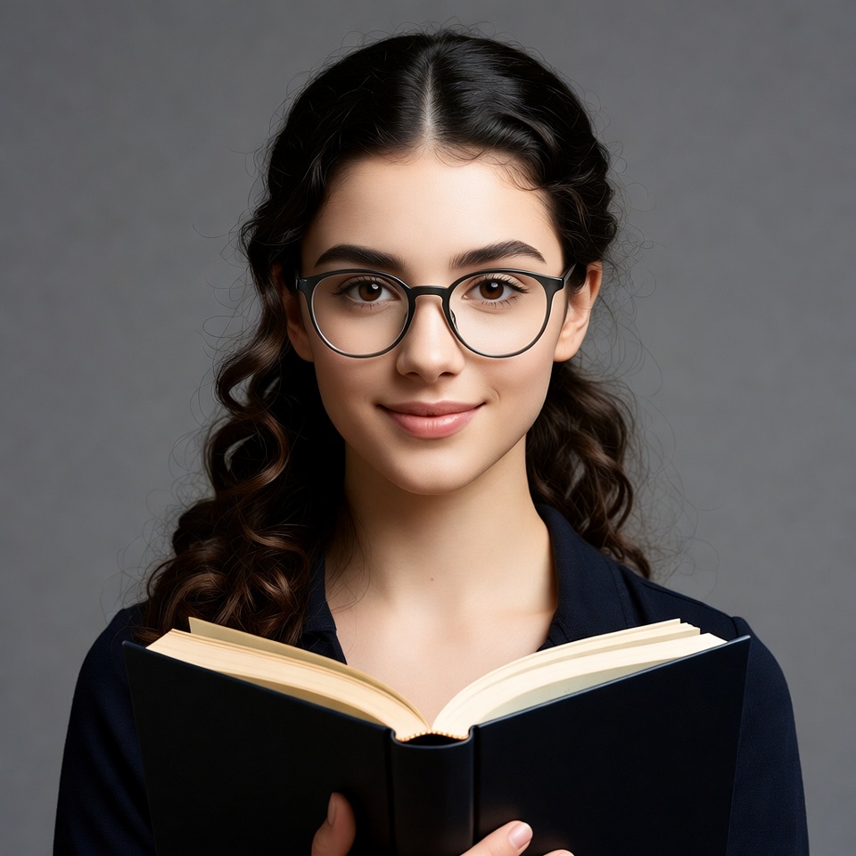 Young woman reading book in glasses Young woman reading book in glasses