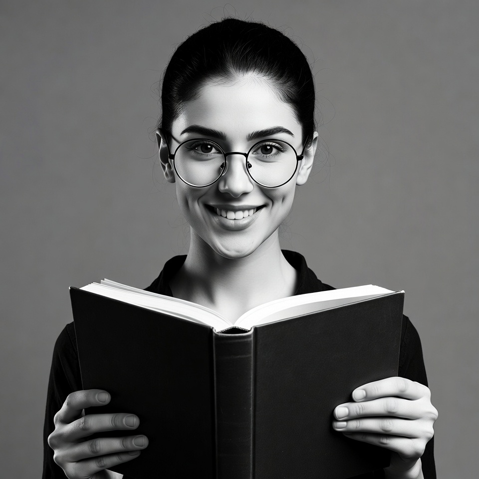Woman reading book with glasses Woman reading book with glasses