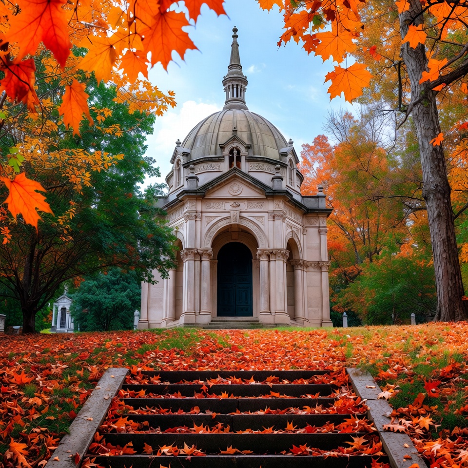 Autumn Mausoleum with Stone Steps Autumn Mausoleum with Stone Steps