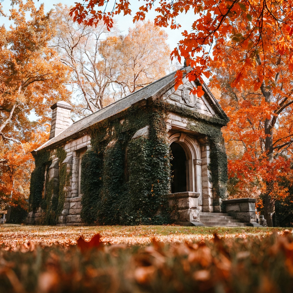Ivy-Covered Stone Chapel in Autumn Forest Ivy-Covered Stone Chapel in Autumn Forest