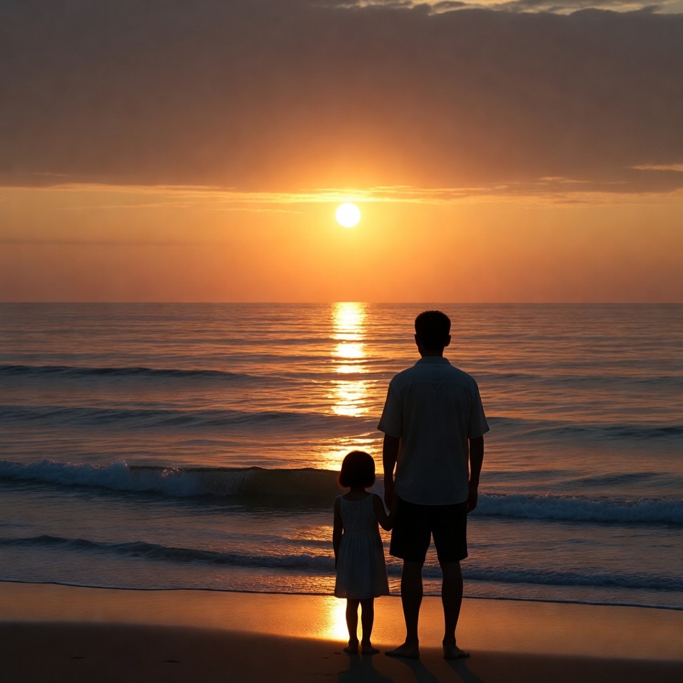 Father and daughter at sunset beach Father and daughter at sunset beach