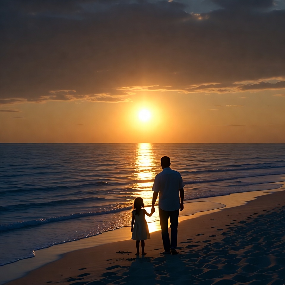 Father and daughter at sunset beach Father and daughter at sunset beach