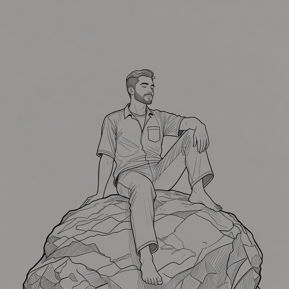 Man sitting barefoot on rock Man sitting barefoot on rock