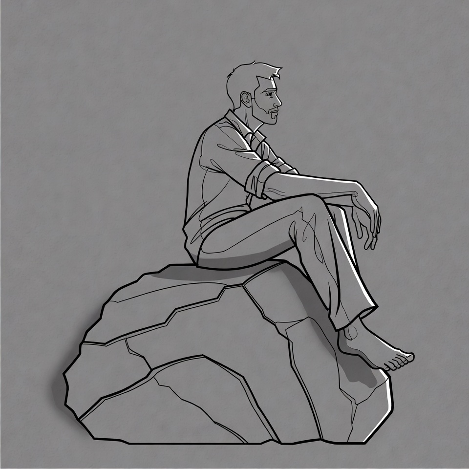 Man sitting pensively on rock Man sitting pensively on rock