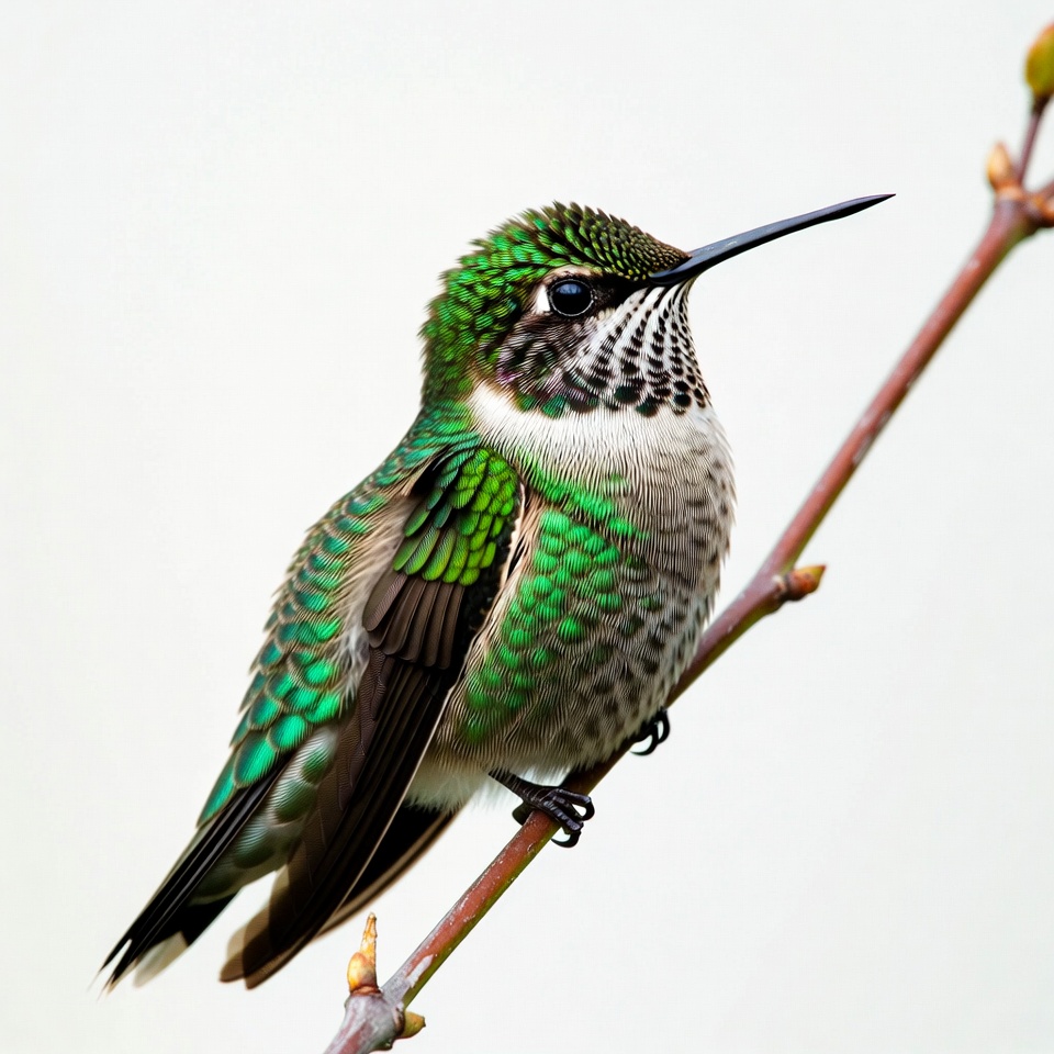 Green hummingbird perched on branch Green hummingbird perched on branch