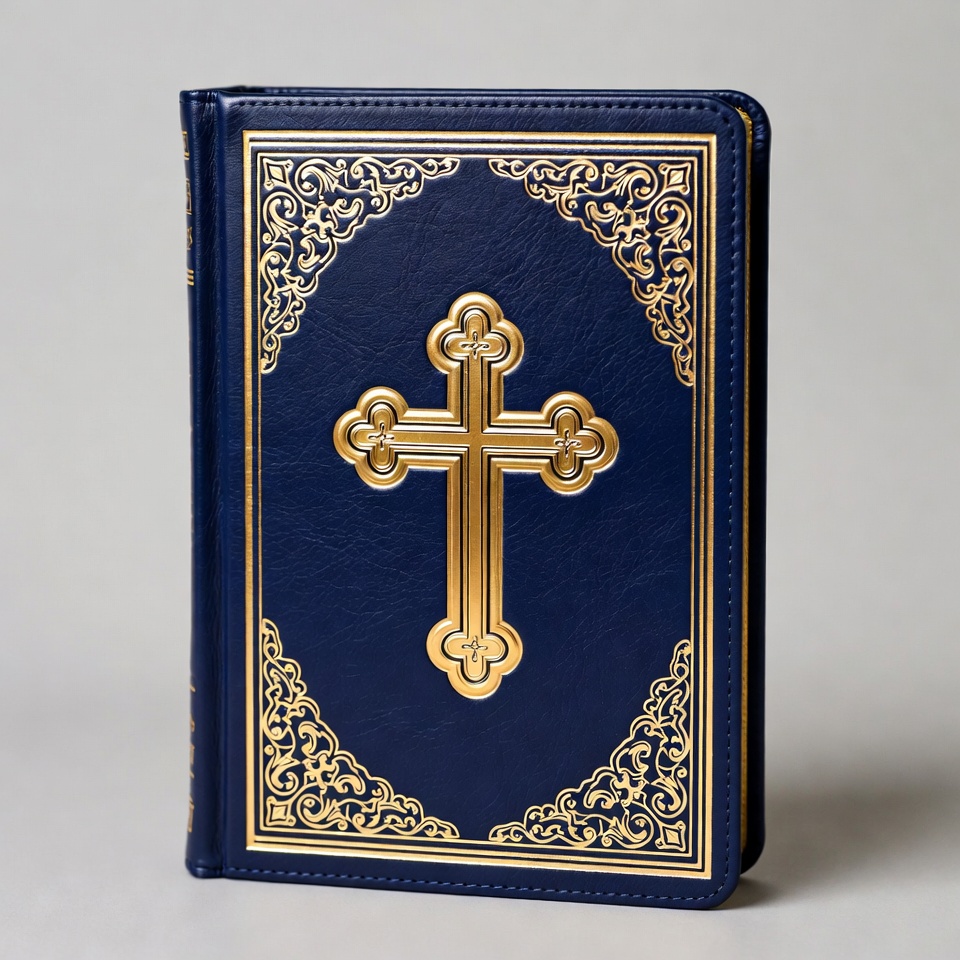 Blue leather Bible with gold cross Blue leather Bible with gold cross