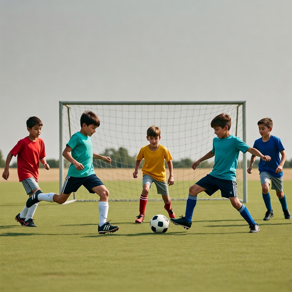 Boys playing soccer near goal Boys playing soccer near goal