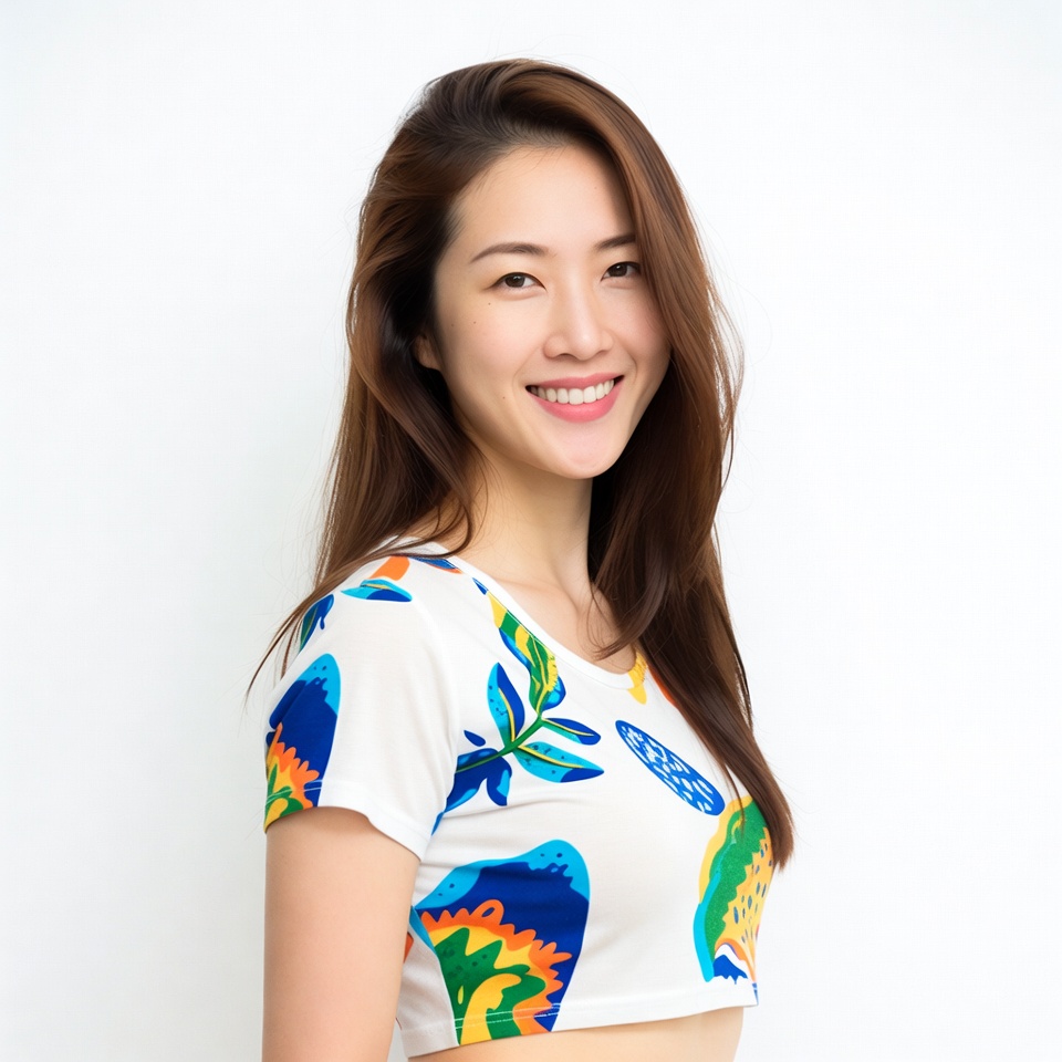 Asian woman in colorful crop top Asian woman in colorful crop top