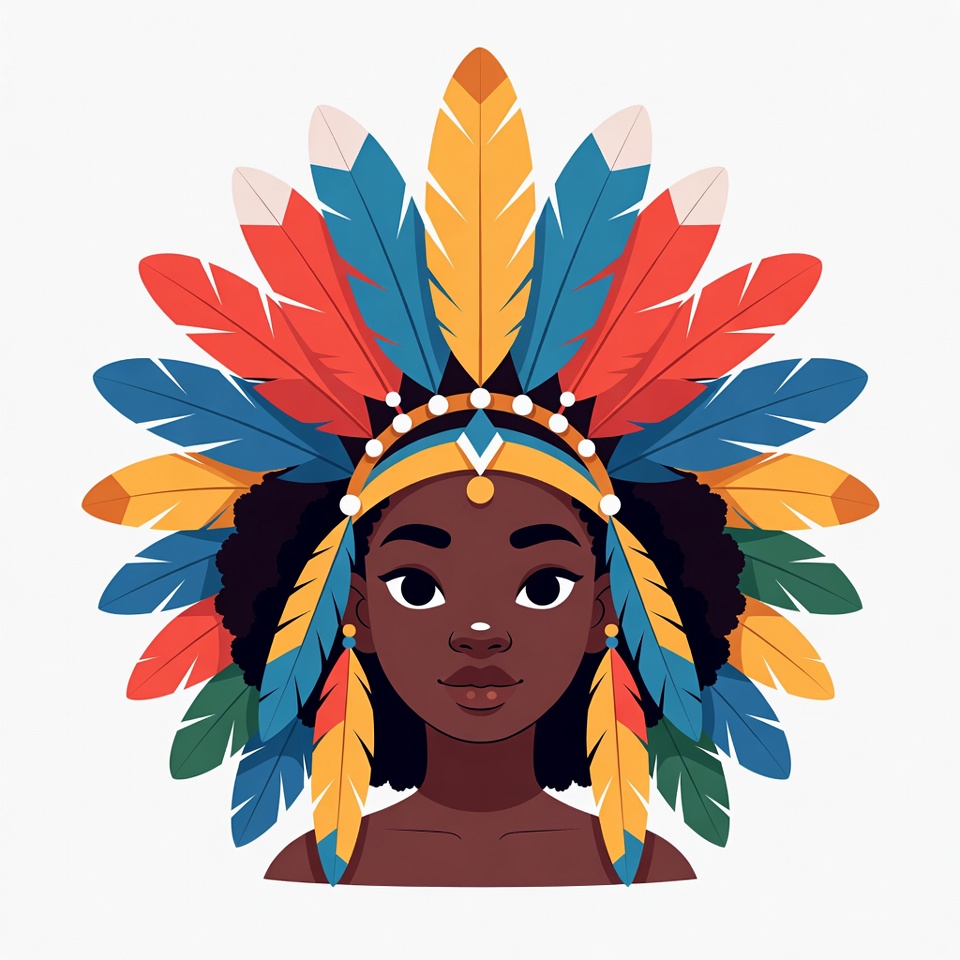 African woman in colorful feather headdress African woman in colorful feather headdress