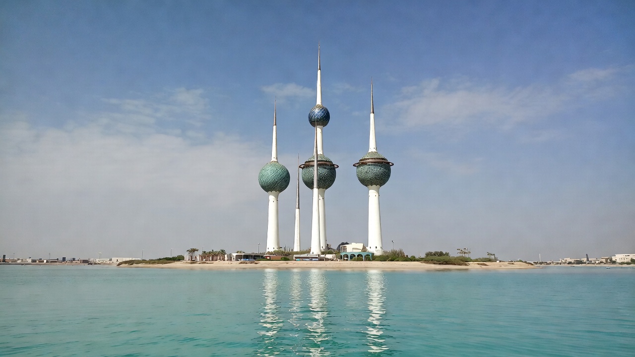 Kuwait Towers on Island in Sea Kuwait Towers on Island in Sea