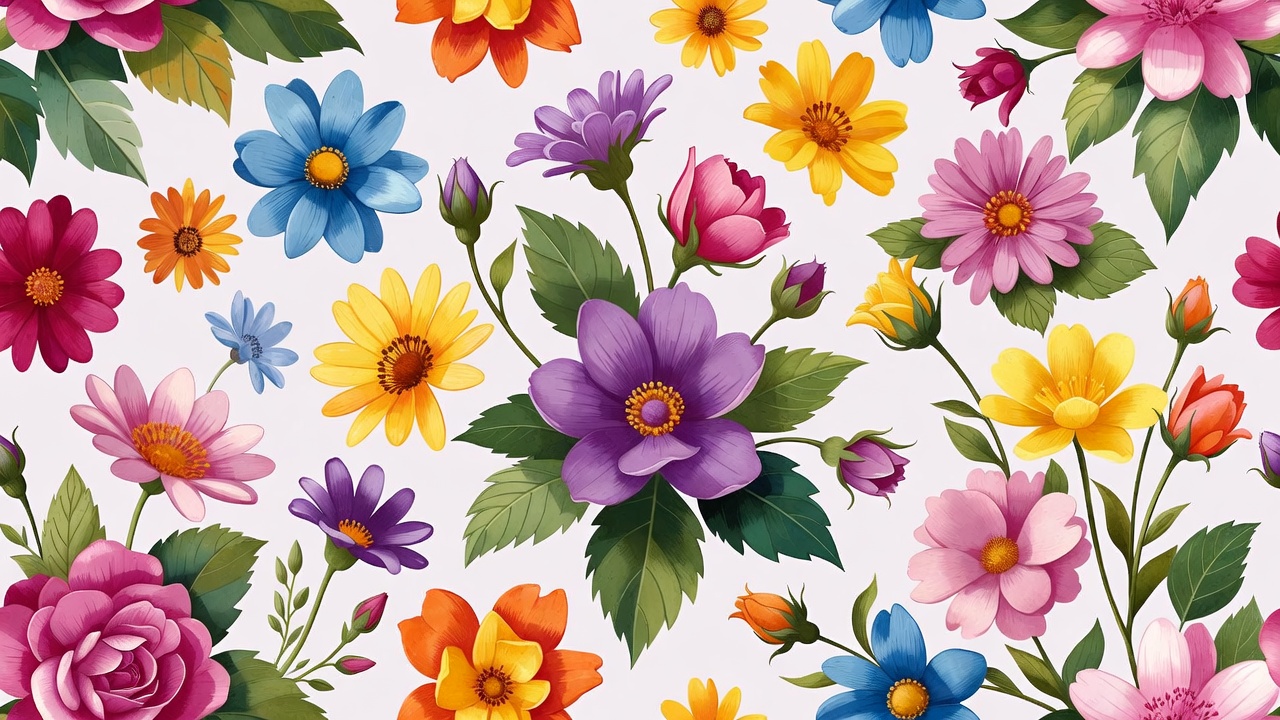Colorful Vibrant Flowers Seamless Pattern Colorful Vibrant Flowers Seamless Pattern