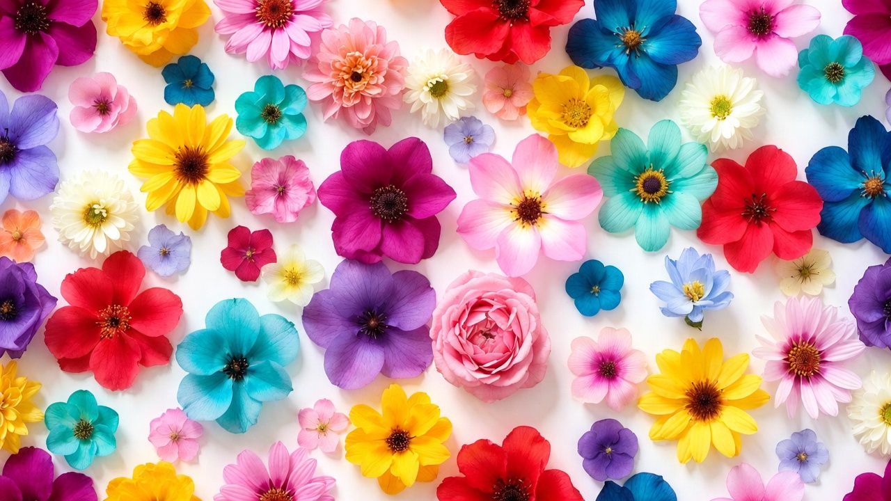 Colorful Flowers on White Background Colorful Flowers on White Background