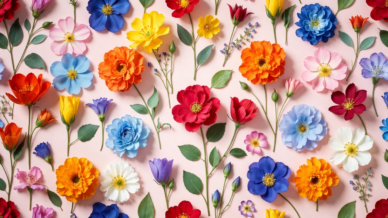 Colorful Flowers on Pink Background Colorful Flowers on Pink Background