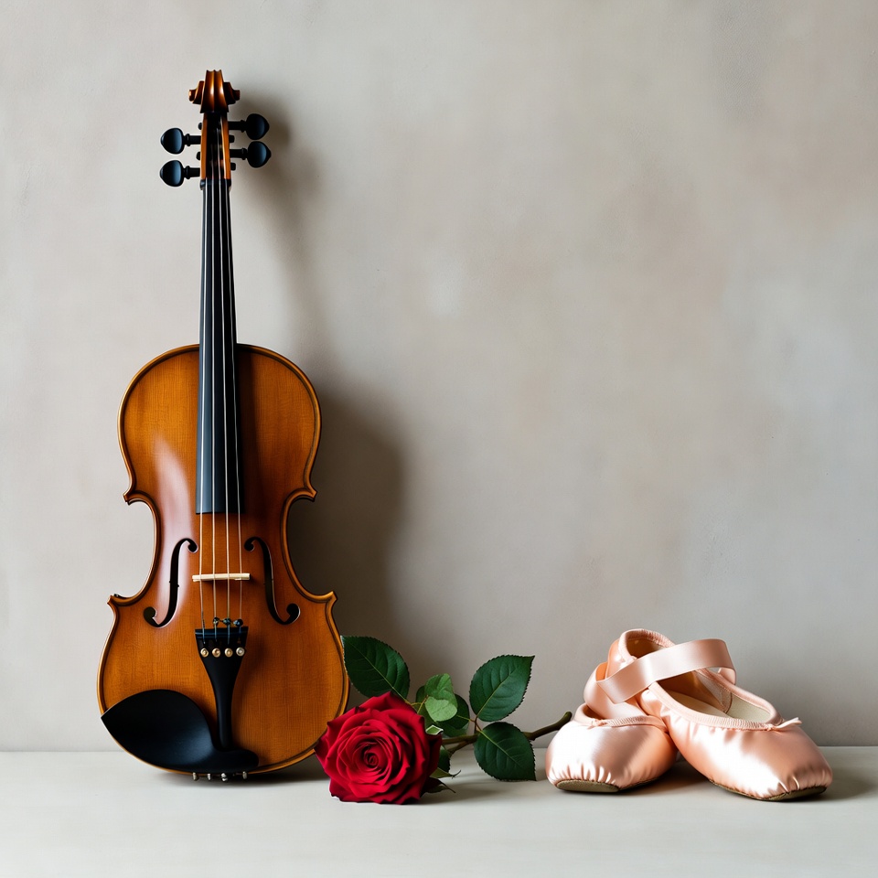 Violin with Red Rose and Ballet Slippers Violin with Red Rose and Ballet Slippers