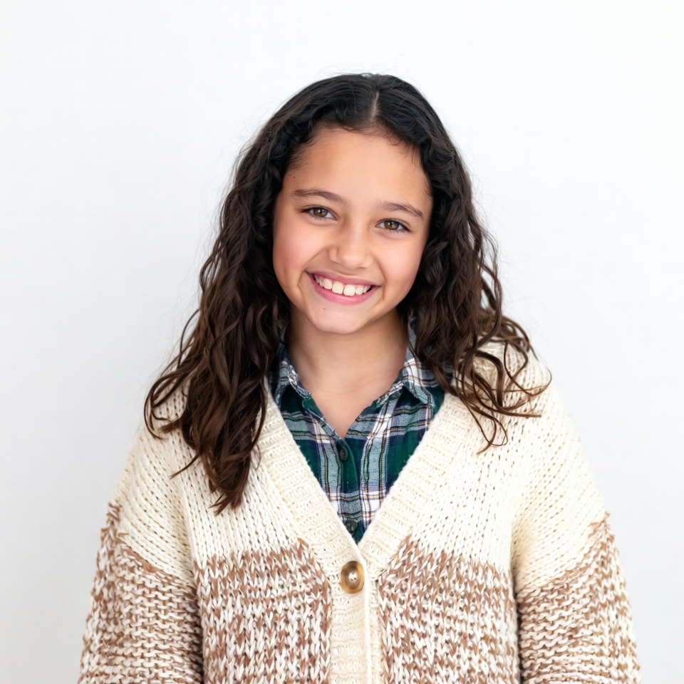 Smiling mixed-race girl in sweater Smiling mixed-race girl in sweater