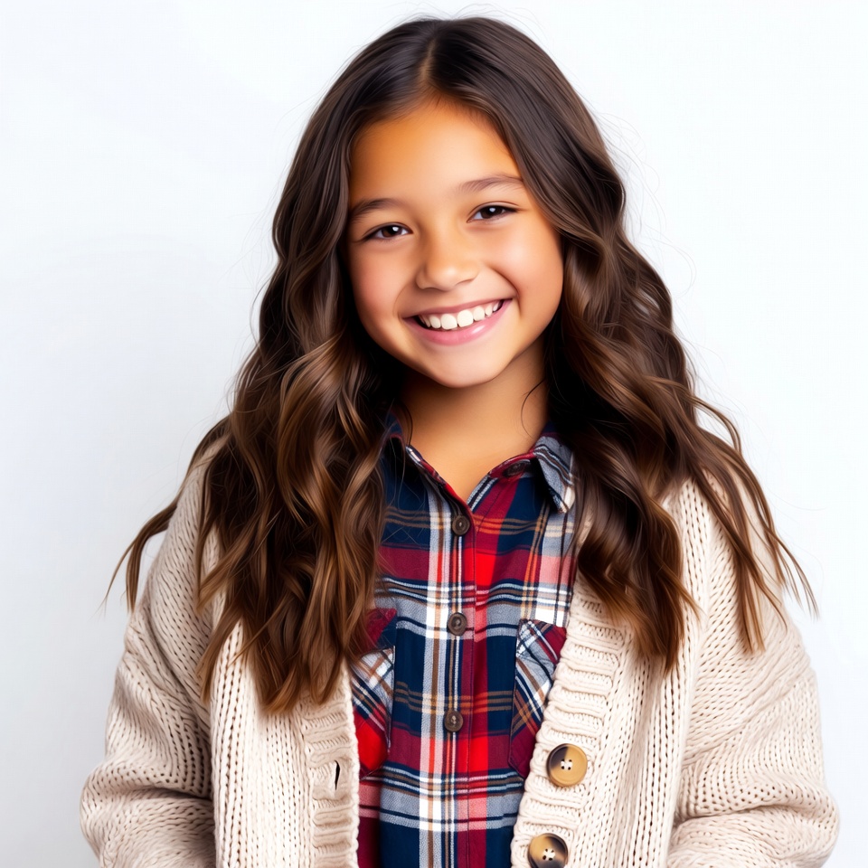 Smiling Asian girl in plaid shirt Smiling Asian girl in plaid shirt