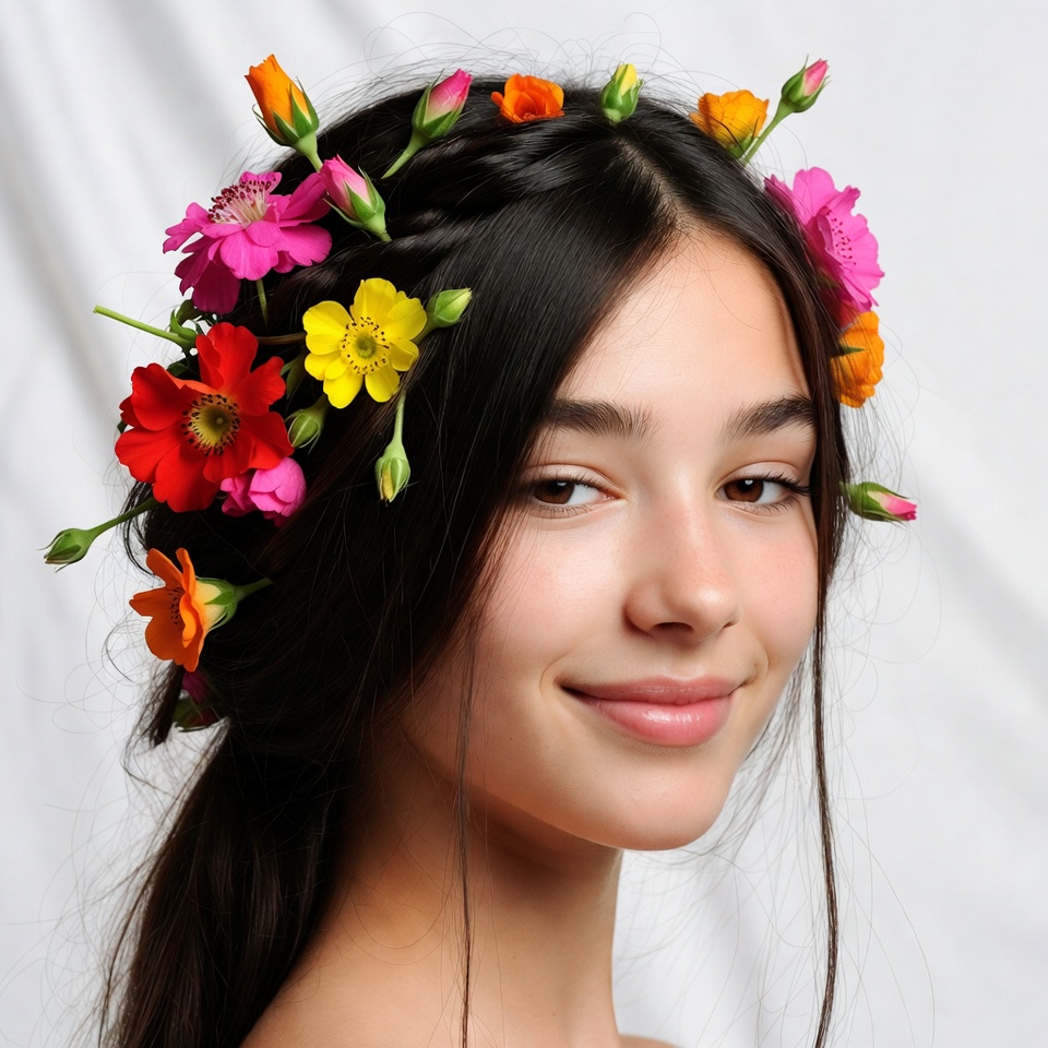 Girl with colorful flower crown Girl with colorful flower crown