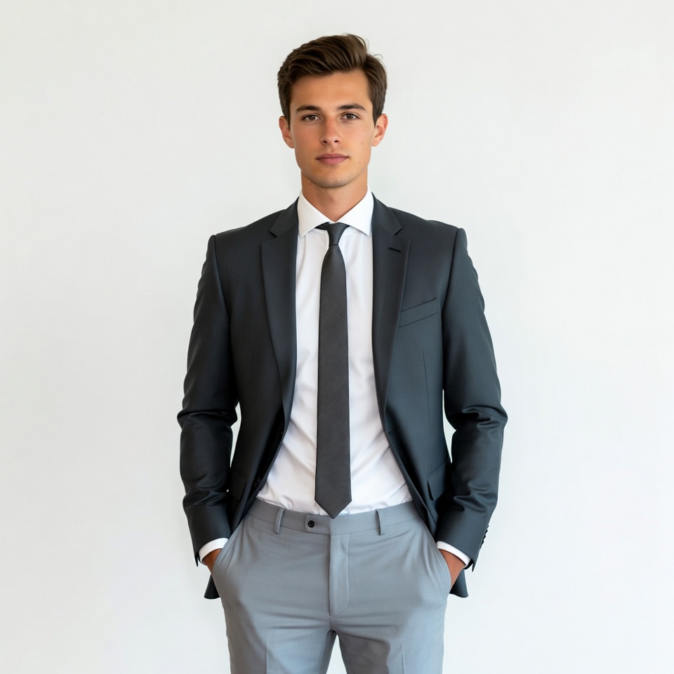 Young man in suit standing confidently Young man in suit standing confidently