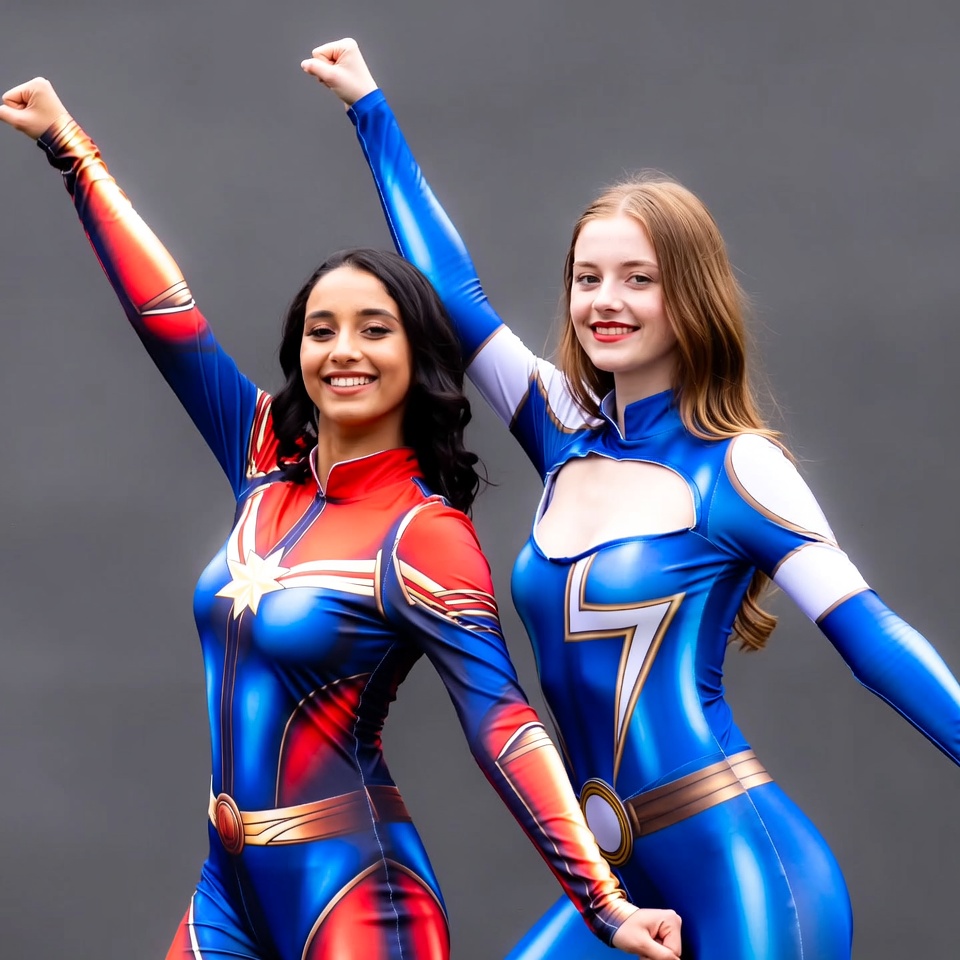 Captain Marvel and Supergirl cosplay duo Captain Marvel and Supergirl cosplay duo