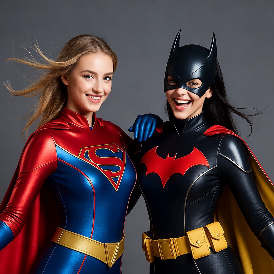 Supergirl and Batgirl posing together Supergirl and Batgirl posing together