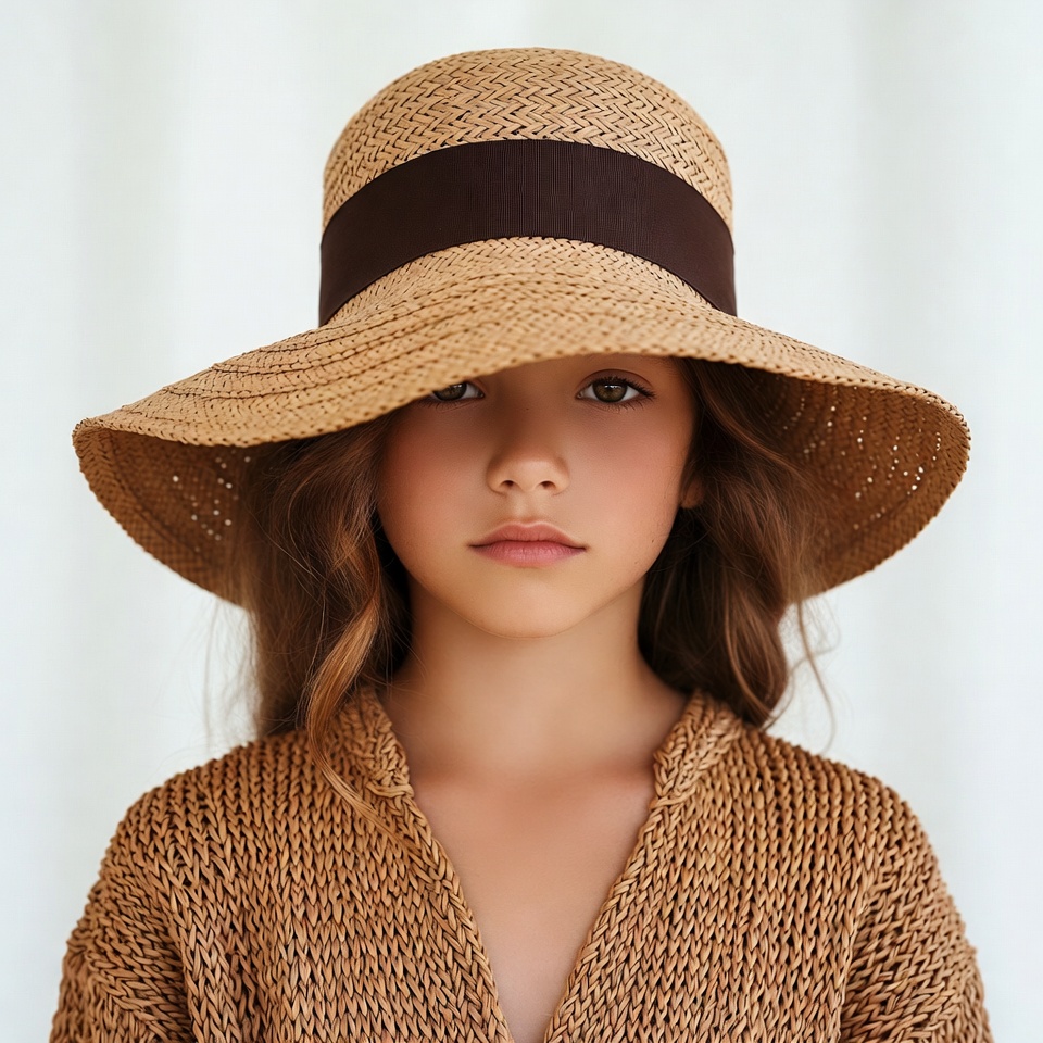 Girl wearing wide-brim straw hat Girl wearing wide-brim straw hat
