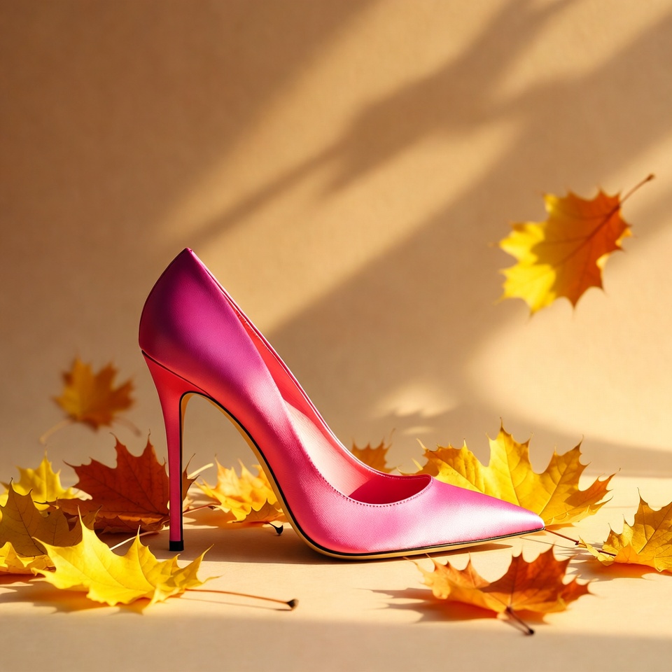 Pink High Heel with Autumn Leaves Pink High Heel with Autumn Leaves