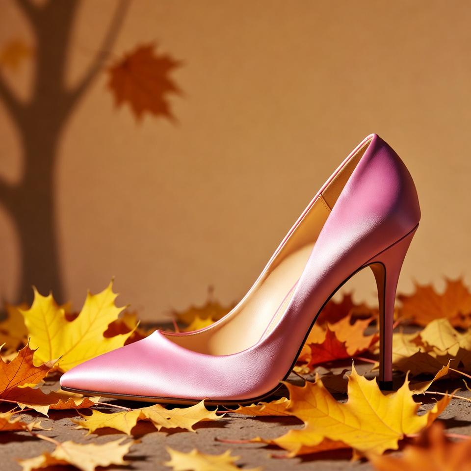 Pink High Heel on Autumn Leaves Pink High Heel on Autumn Leaves