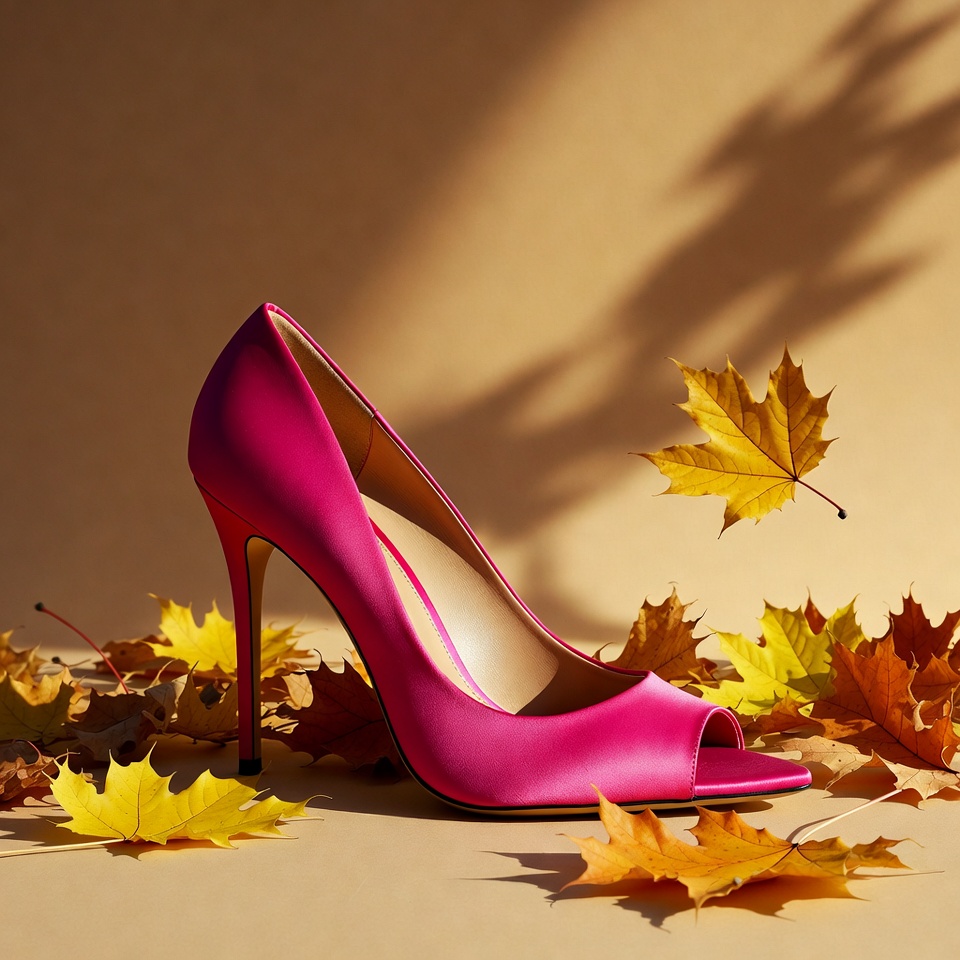 Pink High Heel with Autumn Leaves Pink High Heel with Autumn Leaves