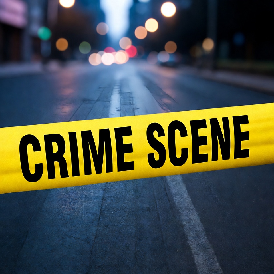 Crime Scene Tape on Night Street Crime Scene Tape on Night Street