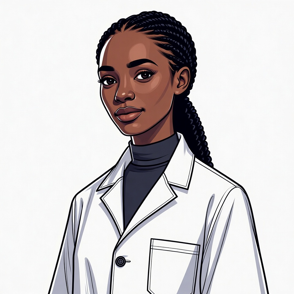 African-American woman in white lab coat African-American woman in white lab coat